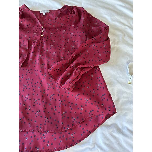 Chaus New York Maroon Floral Polka Dot Blouse – Size Large - Picture 3 of 8